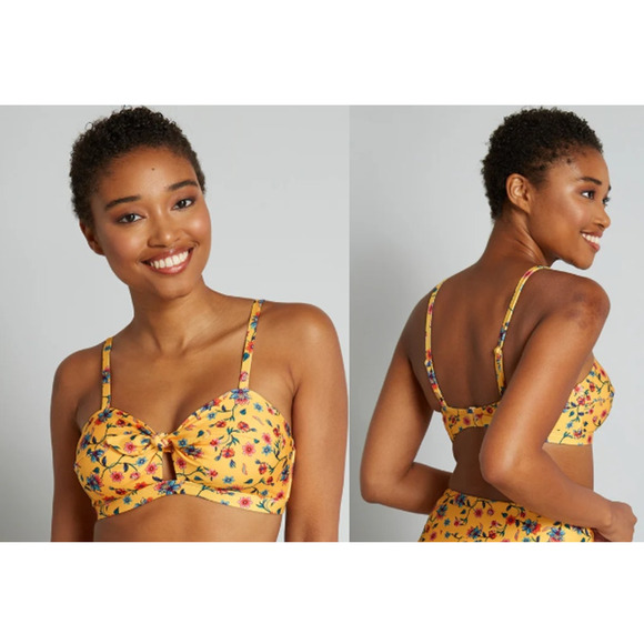 Modcloth Santa Barbara Saturday Floral Bikini Swim Top Yellow Retro Pinup 2X NWT - Picture 2 of 7